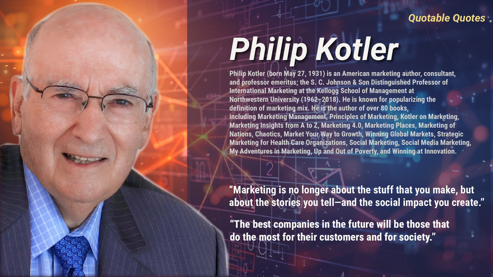 “Marketing is no longer about the stuff that you make, but about the stories you tell—and the social impact you create.”- Philip Kotler